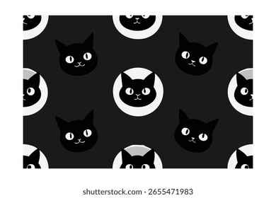 Caras de gato con círculos de ojos en la oscuridad Patrón animal lindo