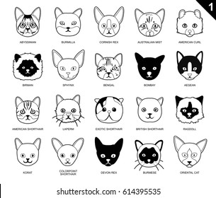 Cat Faces Icon Cartoon Black and white