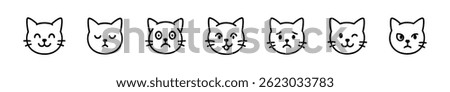 Cat faces icons. Cat mood emotions icons