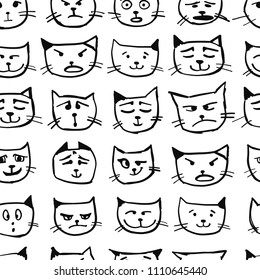 Cat faces, seamless pattern for your design. Vector illustration