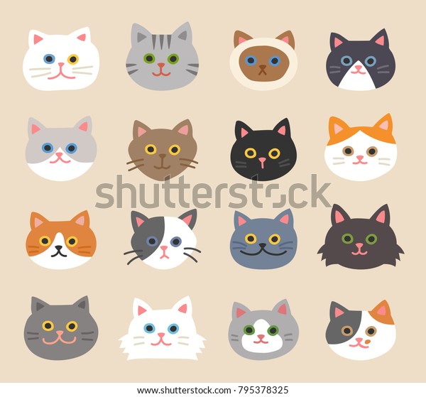 Cat Faces Various Breeds Patterns Vector Stock Vector (Royalty Free ...