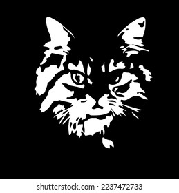 cat faces vector, black and white cat.