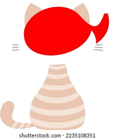 Cat facing away waiting for Santa at Christmas. Cute cartoon holiday elves vector illustration