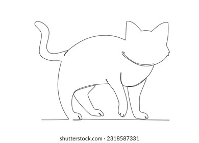 A cat facing forward. International cat day one-line drawing