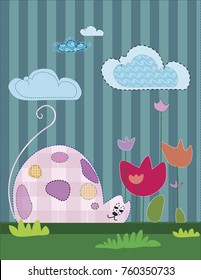 The cat falls under clouds on the lawn, abstraction, illustration