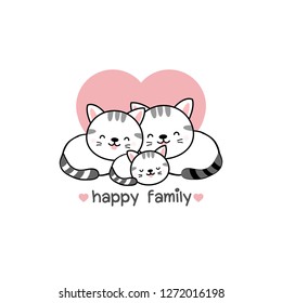 Cat Family Father Mother and baby. Vector illustration. 
