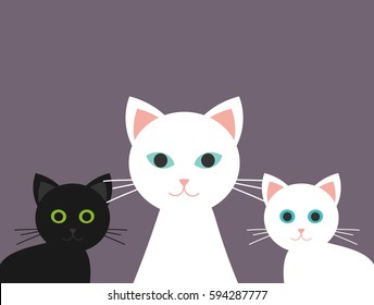 Cat family, two kittens and mother. Vector illustration