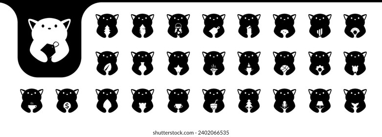cat fat cute mascot flat icon set collection logo design vector