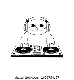 gato gordura sorriso dj conjunto doodle lineart vetor ilustração