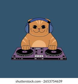 gato gordo sorriso dj conjunto doodle cor vetor ilustração