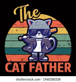 Cat father vintage vector illustration format that are perfect for t-shirt, coffee mug, poster, cards, pillow cover, sticker, and Musk design.