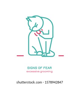 Cat fearful behavior signal. Domestic animal or pet body language. Fear and anxiety. I am fearful. Kitty reaction. Simple icon, symbol, sign. Editable vector illustration isolated on white background