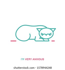 Cat fearful behavior signal. Domestic animal or pet body language. Fear, anxiety. I am hiding. Kitty reaction. Simple icon, symbol, sign. Editable vector illustration isolated on white background   