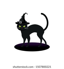 cat feline halloween with hat witch