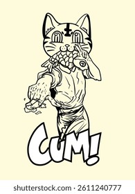 cat fighter with japanese doodle style