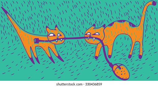 Cat Fight.Funny doodle wallpaper