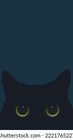 Cat figure in the dark. Feline face with bright eyes. Staring Kitten wallpaper. Vector illustration.