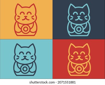 Cat Figurine Logo, Simple Flat Icon of cat,isolated,japanese