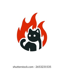 cat with fire business company logo vector illustration template design