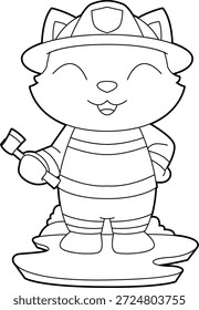 Gato Bombero Hacha Cuerpo de bomberos Vector de animales Ilustración de arte gráfico