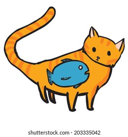 cat with fish in its belly