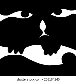 Cat and fish, black and white, poster