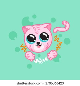 Cat and Fish Bone Illustration