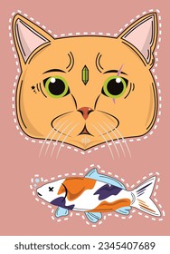 Cat and Fish, cartoon, character, face