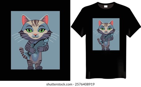 Cat Fish Cartoon T shirt Design-Graphic T-Shirts Design
