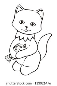 The cat with a fish. A contour