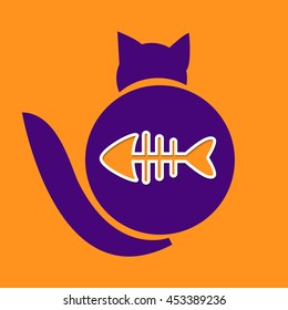 Cat and fish emblem with paper cut effect vector illustration