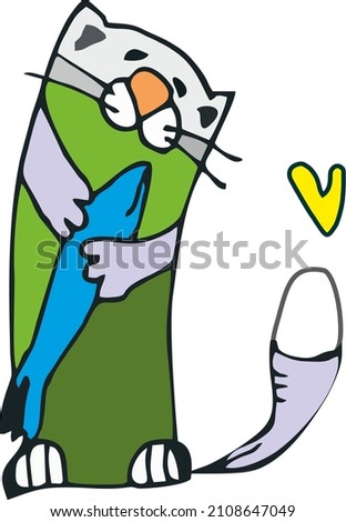 Cat fish heart vector animal happy pet smile love enjoy happyful