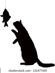 cat and fish isolated on white background