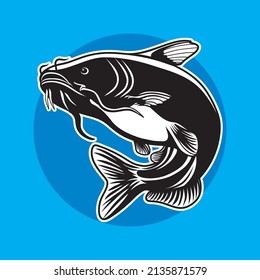 Cat fish jump splash logo vector