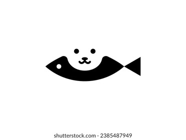 cat and fish logo design. pet care line art style concept element symbol vector illustration.