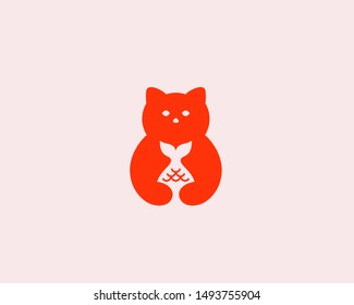Cat with fish logo icon design abstract modern minimal style illustration. Pet food vector emblem sign symbol mark logotype