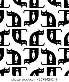 Cat and fish pattern seamless. Fish inside cat background. Baby fabric texture