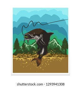 cat fish poster/flyer vector illustration