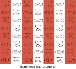 Cat and fish. Red and white stripes
