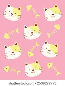 Cat With Fish Skeleton Background Poster Vector Illustration