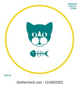 Cat with fish skeleton. Graphic elements for your design