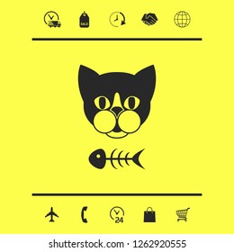 Cat with fish skeleton. Graphic elements for your design