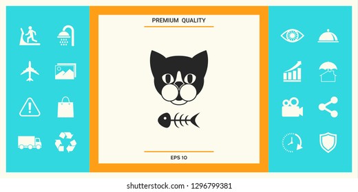 Cat with fish skeleton. Graphic elements for your design