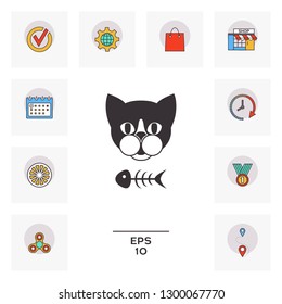 Cat with fish skeleton. Graphic elements for your design