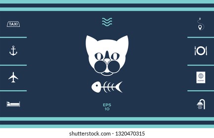 Cat with fish skeleton. Graphic elements for your design