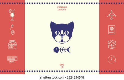 Cat with fish skeleton. Graphic elements for your design