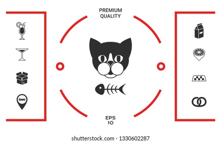 Cat with fish skeleton. Graphic elements for your design