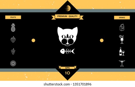 Cat with fish skeleton. Graphic elements for your design
