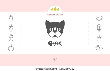 Cat with fish skeleton. Graphic elements for your design