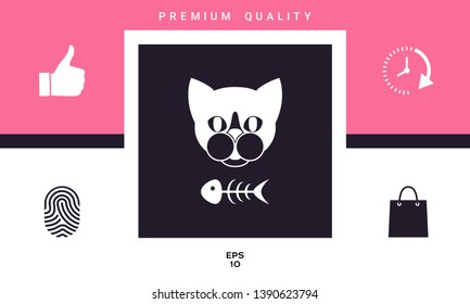 Cat with fish skeleton. Graphic elements for your design